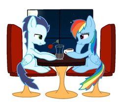 Size: 800x662 | Tagged: safe, artist:kucolkucolika, rainbow dash, soarin', g4, coffee, date, female, male, rose, ship:soarindash, shipping, smiling, straight