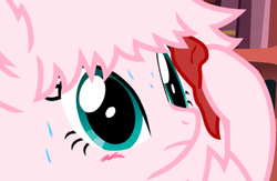 Size: 700x456 | Tagged: safe, artist:mixermike622, oc, oc only, oc:fluffle puff, g4, blushing, cropped, reaction image, solo, sweat, sweating towel guy