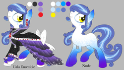Size: 1055x595 | Tagged: safe, artist:alicornparty, earth pony, pony, adoptable, clothes, dress, earring, gala dress, gradient hooves, solo