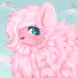 Size: 2000x2000 | Tagged: safe, artist:saoiirse, oc, oc only, oc:fluffle puff, original species, fluffy, high res, pink, portrait, solo, tongue out