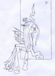 Size: 900x1251 | Tagged: safe, artist:captainboat, queen chrysalis, a canterlot wedding, g4, female, monochrome, solo