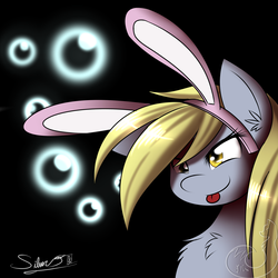 Size: 2000x2000 | Tagged: safe, artist:silverfox057, derpy hooves, pegasus, pony, g4, bunny ears, female, high res, mare, solo, tongue out