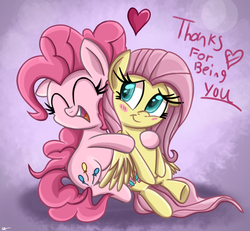 Size: 930x860 | Tagged: safe, artist:daniel-sg, fluttershy, pinkie pie, pony, g4, blushing, chibi, cute, duo, eyes closed, heart, hug, open mouth, sitting, smiling