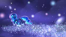 Size: 3500x2000 | Tagged: safe, artist:alicjaspring, princess luna, alicorn, pony, g4, dream realm, dream walker luna, ethereal mane, female, galaxy, high res, mare, milky way galaxy, night, solo, stars