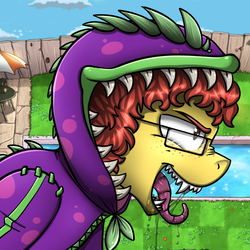 Size: 720x720 | Tagged: safe, artist:deyogee, oc, oc only, achievement hunter, chomper (plants vs zombies), drool, glasses, michael jones, plants vs zombies, plants vs zombies heroes, rooster teeth, solo, tentacle tongue