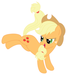 Size: 900x995 | Tagged: safe, artist:daieny, applejack, g4, cute, female, kicking, looking back, simple background, solo