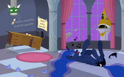 Size: 3200x2000 | Tagged: safe, artist:abyssalemissary, princess luna, g4, cannon, female, high res, on back, singing, solo