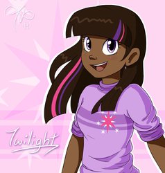 Size: 871x916 | Tagged: safe, artist:rainmaker113, twilight sparkle, human, g4, blushing, cute, dark skin, female, humanized, looking at you, natural hair color, open mouth, pretty, smiling, solo