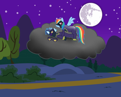 Size: 998x800 | Tagged: safe, artist:rulette, rainbow dash, soarin', g4, clothes, cloud, female, male, night, nightmare night, shadowbolt dash, shadowbolt soarin', shadowbolts costume, ship:soarindash, shipping, straight, this will end in snu snu