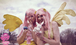 Size: 1024x606 | Tagged: safe, angel bunny, fluttershy, human, parasprite, g4, cosplay, irl, irl human, photo