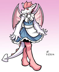 Size: 1200x1469 | Tagged: safe, artist:mcbain, fizzle, dragon, g4, clothes, crossdressing, maid, socks, solo