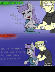 Size: 783x1021 | Tagged: safe, artist:ichibangravity, maud pie, oc, oc:anon, earth pony, pony, g4, bandage, ear fluff, expectation vs reality, out of character, tickling, unshorn fetlocks