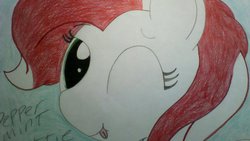 Size: 1024x576 | Tagged: safe, artist:macroscopicponies, oc, oc only, oc:peppermint pattie, solo, tongue out, traditional art, wink