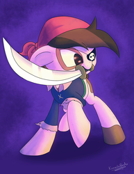 Size: 2550x3300 | Tagged: safe, artist:kanashiipanda, pipsqueak, earth pony, pony, g4, colt, high res, male, mouth hold, pirate, solo, sword, weapon