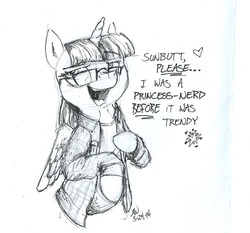 Size: 500x466 | Tagged: safe, artist:thraten, twilight sparkle, alicorn, pony, g4, before it was cool, female, glasses, hipster, mare, monochrome, solo, twilight sparkle (alicorn)