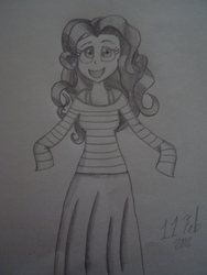 Size: 696x928 | Tagged: safe, artist:fancykittens, pinkie pie, human, g4, clothes, female, humanized, monochrome, sketch, solo, sweater