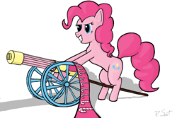 Size: 1500x1000 | Tagged: safe, artist:dappercat-uk, pinkie pie, g4, candy cane, female, gun, minigun, partillery, solo