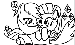 Size: 876x528 | Tagged: artist needed, safe, rainbow dash, rarity, g4, female, lesbian, monochrome, ship:raridash, shipping