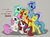 Size: 1362x1004 | Tagged: safe, artist:hydro-king, lemon hearts, lyra heartstrings, minuette, moondancer (g1), sunset shimmer, twinkleshine, pony, unicorn, g1, g4, alternate mane six, friendship, g1 to g4, generation leap, glorious master race, hilarious in hindsight, mane six opening poses, open mouth, prone, raised hoof, sitting, smiling, theme song, unicorn master race, wink