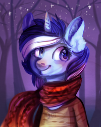 Size: 800x1000 | Tagged: safe, artist:temary03, minuette, pony, unicorn, g4, clothes, female, mare, scarf, solo, stars, winter