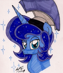 Size: 1162x1359 | Tagged: safe, artist:newyorkx3, princess luna, g4, bust, duckface, helmet, looking at you, portrait, prince artemis, rule 63, solo, traditional art
