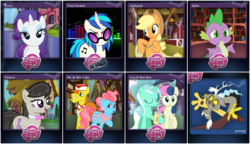 Size: 2001x1151 | Tagged: safe, applejack, bon bon, carrot cake, cup cake, discord, dj pon-3, lyra heartstrings, octavia melody, rarity, spike, sweetie drops, vinyl scratch, g4, steam (software), steam trading card