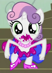 Size: 518x724 | Tagged: safe, edit, edited screencap, screencap, sweetie belle, for whom the sweetie belle toils, g4, 5-year-old sweetie belle, female, not salmon, solo, wat, what has science done