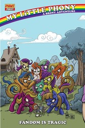 Size: 600x900 | Tagged: safe, earth pony, pegasus, pony, unicorn, cover, dynamite entertainment, my little phony, parody, preview, tree