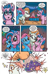 Size: 663x1019 | Tagged: safe, earth pony, pony, unicorn, balloon, cake, charliehorse, comic, drugs, dynamite entertainment, food, lolliclop, my little phony, parody, present, preview, sparklydoo