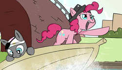 Size: 700x400 | Tagged: safe, artist:swomswom, pinkie pie, oc, g4, bandage, boat, eyepatch, feels, hat, pirate hat