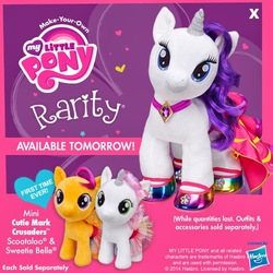 Size: 500x500 | Tagged: safe, rarity, scootaloo, sweetie belle, g4, advertisement, build-a-bear, irl, photo, plushie