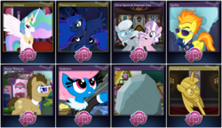 Size: 2001x1151 | Tagged: safe, diamond tiara, doctor whooves, princess celestia, princess luna, seabreeze, silver spoon, spitfire, time turner, tom, breezie, g4, female, male, steam (software), steam trading card, twilight scepter