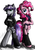 Size: 834x1200 | Tagged: safe, artist:flutterthrash, maud pie, pinkie pie, earth pony, pony, semi-anthro, g4, alternate hairstyle, arm hooves, bipedal, clothes, duo, leg warmers, looking at you, metal, open mouth, smiling, venom (band)