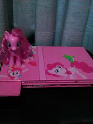 Size: 1944x2592 | Tagged: safe, gummy, pinkie pie, g4, console, customized toy, irl, playstation, playstation 2