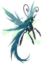 Size: 630x930 | Tagged: safe, artist:kaizerin, queen chrysalis, breezie, g4, breeziefied, concave belly, female, flying, glowing horn, horn, large wings, long legs, long tail, simple background, solo, species swap, tail, thin, transparent background, wings