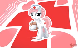 Size: 2560x1600 | Tagged: safe, artist:mysticalpha, nurse redheart, pony, g4, clipboard, female, looking at you, solo, wallpaper