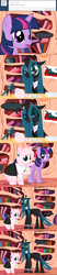 Size: 650x3125 | Tagged: safe, artist:mixermike622, queen chrysalis, twilight sparkle, oc, oc:fluffle puff, alicorn, pony, tumblr:ask fluffle puff, g4, ask, business suit, businessmare, clothes, female, glasses, mare, suit, tube skirt, tumblr, twilight sparkle (alicorn)