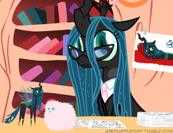 Size: 650x500 | Tagged: safe, artist:mixermike622, queen chrysalis, oc, oc:fluffle puff, g4, business suit, businessmare, clothes, pointy ponies, single panel, suit