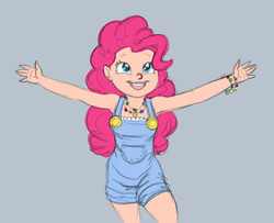 Size: 1020x830 | Tagged: safe, artist:carnifex, pinkie pie, human, g4, armpits, female, humanized, overalls, rock candy, rock candy necklace, solo
