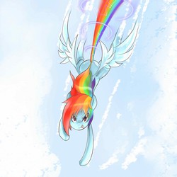 Size: 960x960 | Tagged: safe, artist:sake, rainbow dash, g4, female, flying, pixiv, solo