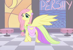 Size: 900x622 | Tagged: safe, artist:extremecombustion, fluttershy, pegasus, pony, g4, alternate hairstyle, clothes, female, greek, greek clothes, greek mythology, persephone, solo