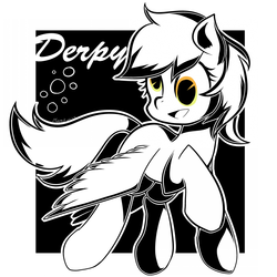 Size: 1200x1200 | Tagged: safe, artist:nm, derpy hooves, pegasus, pony, g4, black and white, female, grayscale, mare, monochrome, neo noir, partial color, pixiv, solo