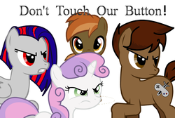 Size: 1024x690 | Tagged: safe, artist:darksoma, button mash, sweetie belle, oc, g4, buttongate, death stare, drama, glare