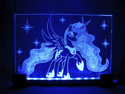 Size: 1200x900 | Tagged: safe, artist:ksander-zen, artist:nemesis360, princess luna, g4, craft, dark, engraving, female, glass, glowing, lamp, led, photo, solo