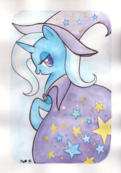 Size: 705x1000 | Tagged: safe, artist:trefleix, trixie, pony, unicorn, g4, female, mare, solo, traditional art, watercolor painting