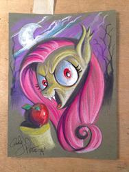 Size: 768x1024 | Tagged: safe, artist:andy price, fluttershy, g4, andy you magnificent bastard, apple, female, flutterbat, solo, traditional art