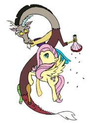 Size: 350x479 | Tagged: safe, artist:nightwind-nlr, discord, fluttershy, g4, ship:discoshy, shipping