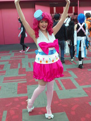 Size: 2400x3200 | Tagged: safe, artist:nichichan, pinkie pie, human, g4, 2012, clothes, convention, cosplay, dignified wear, dress, fanimecon, gala dress, high res, irl, irl human, photo