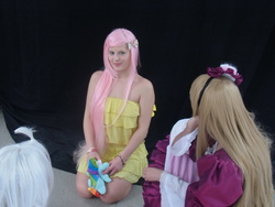 Size: 3648x2736 | Tagged: safe, fluttershy, human, g4, convention, cosplay, high res, irl, irl human, leipzig book fair, leipziger buchmesse, photo, plushie