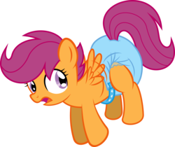 Size: 3000x2520 | Tagged: safe, artist:fallingferret, artist:fillyscoots42, scootaloo, pegasus, pony, g4, cute, cutealoo, diaper, female, filly, foal, high res, non-baby in diaper, poofy diaper, simple background, solo, transparent background